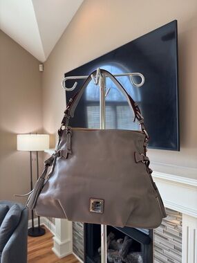 Dooney & Bourke Gray Leather Shoulder Bag with Tassel